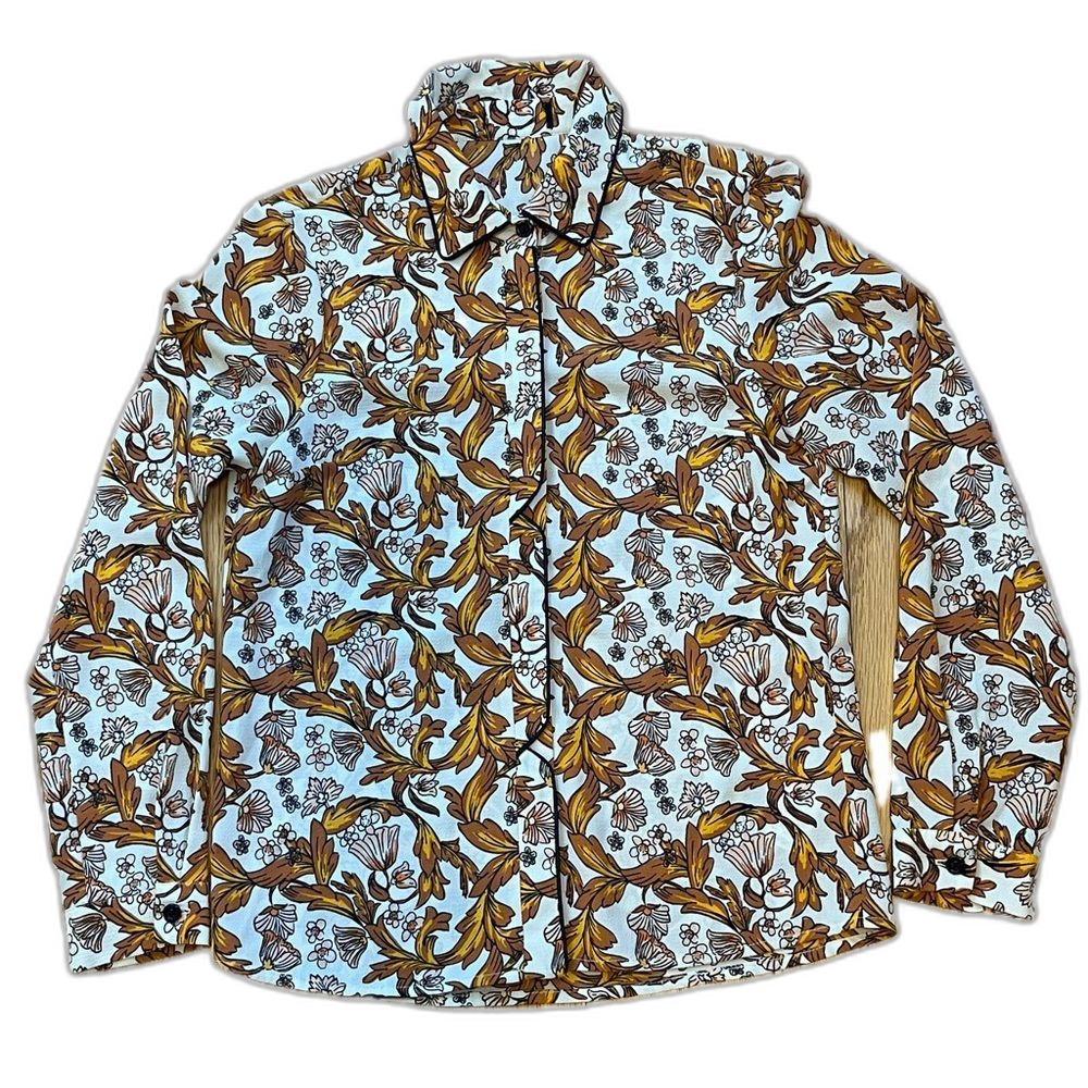 TopShop Floral Brown Yellow Button Down Shirt Size 0